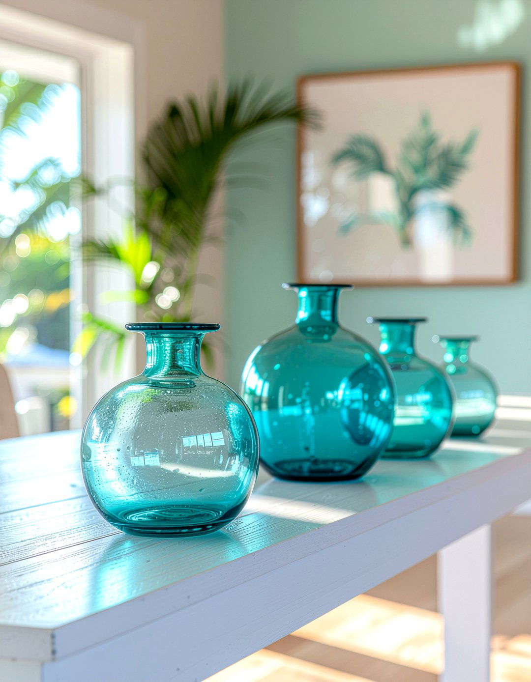 Turquoise Glass Vases - 30 Caribbean dining room ideas
