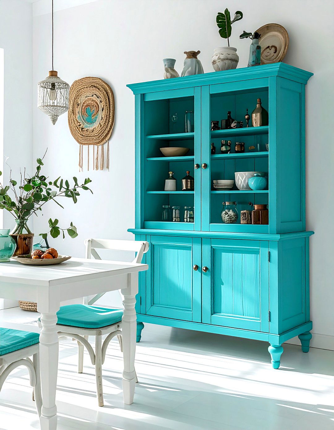 Turquoise Hutch - 30 painted dining room furniture ideas