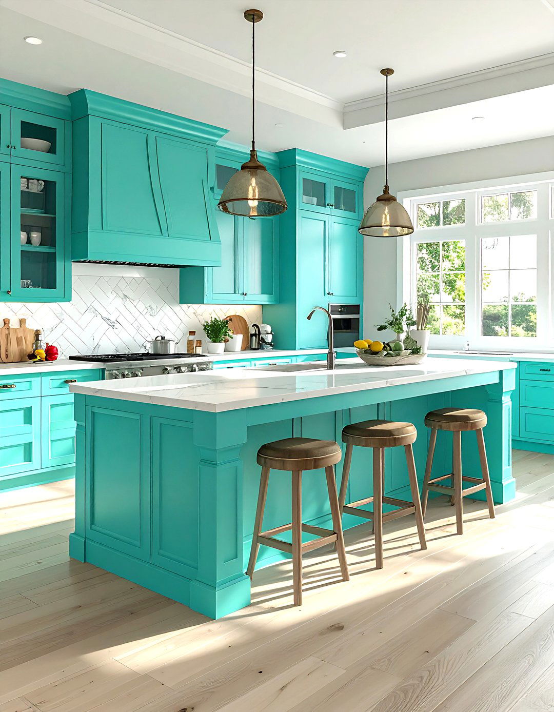 Turquoise Kitchen Island - 30 kitchen accent color ideas