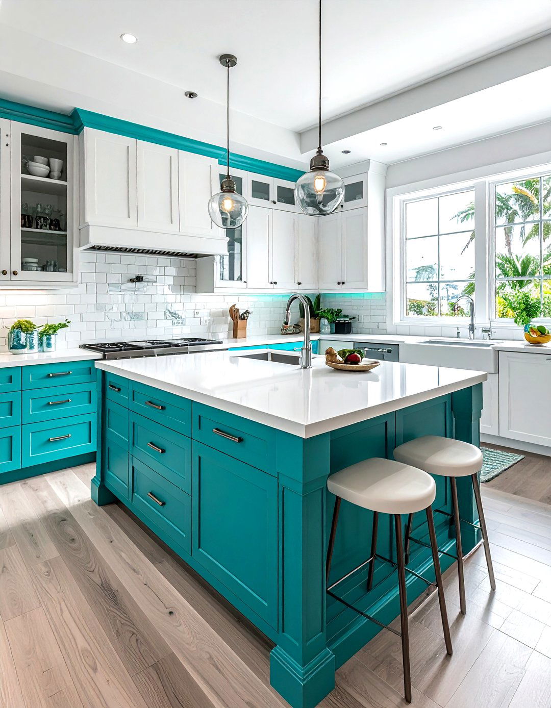 Turquoise Kitchen Island - 30 Caribbean kitchen ideas