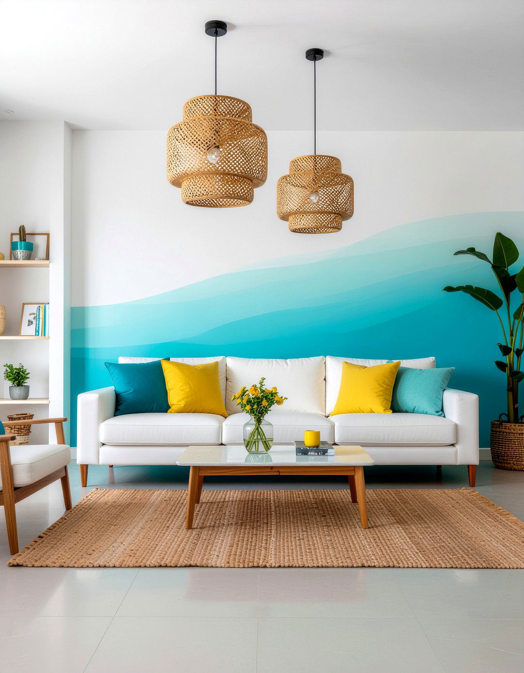 Turquoise Ombre Wall - 30 living room ombre wall ideas