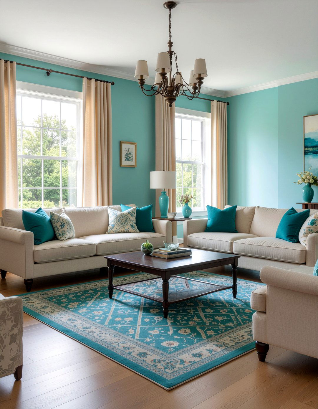 Turquoise and beige living room - 30 turquoise living room ideas