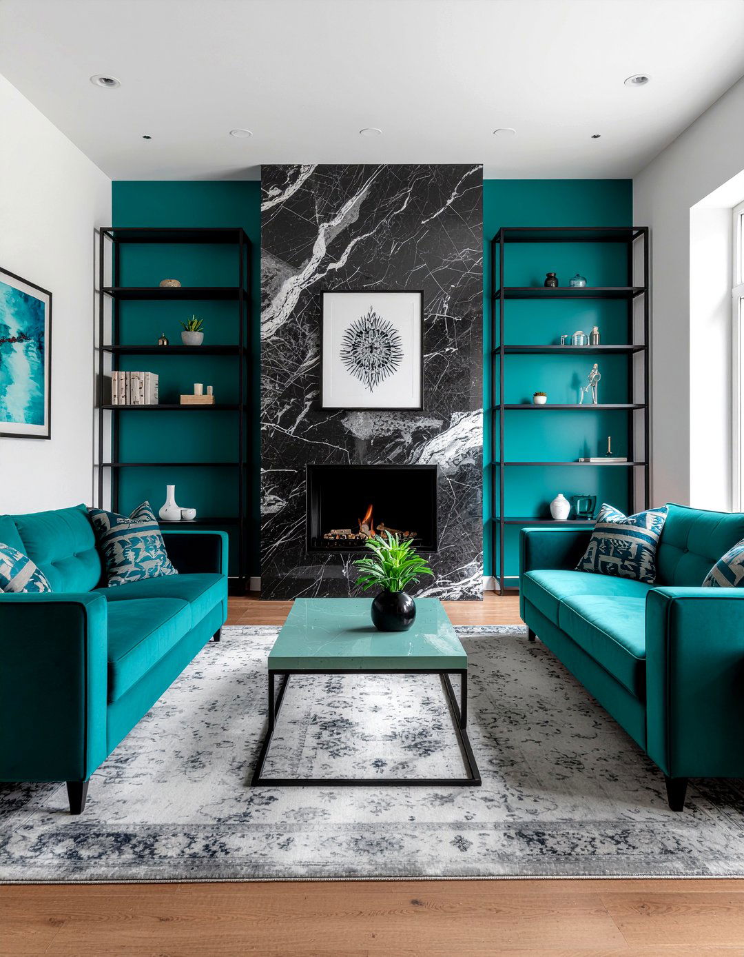 Turquoise and black living room - 30 turquoise living room ideas