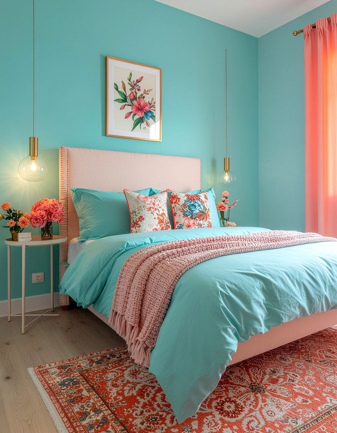 Turquoise and coral bedroom - 30 turquoise bedroom ideas