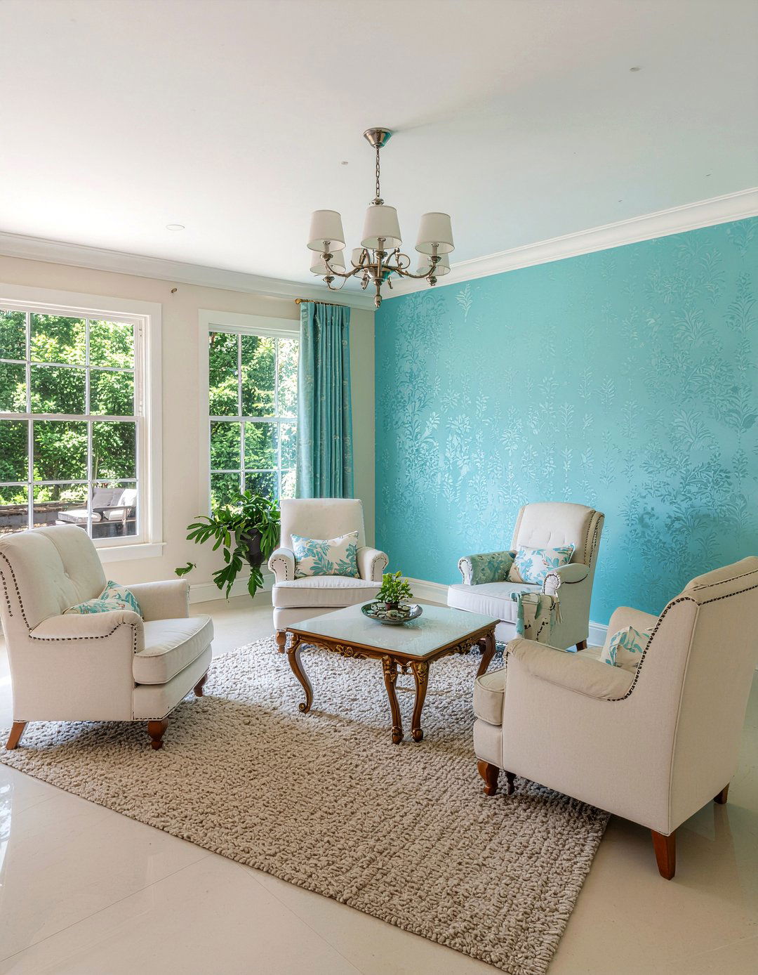 Turquoise and cream living room - 30 turquoise living room ideas