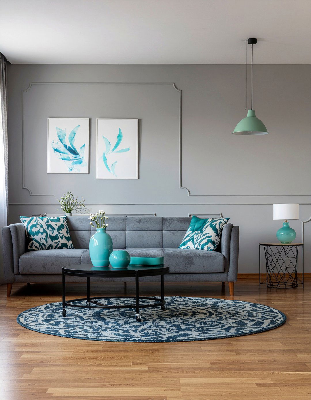 Turquoise and gray living room - 30 turquoise living room ideas