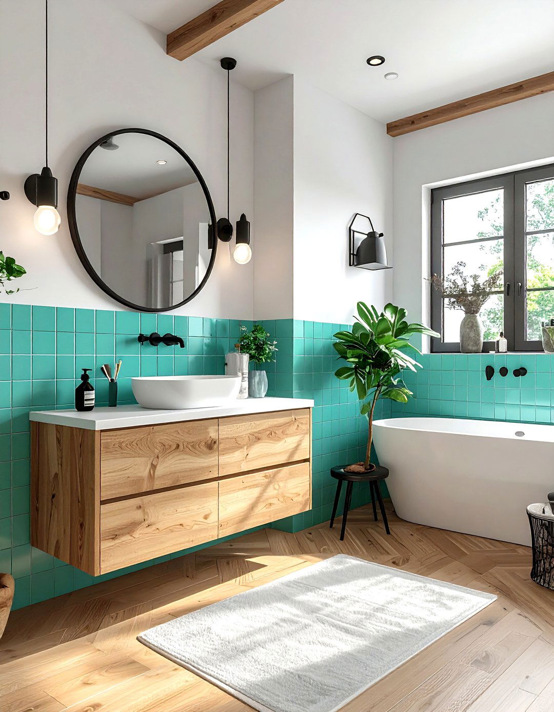Turquoise and wood bathroom - 30 turquoise bathroom ideas
