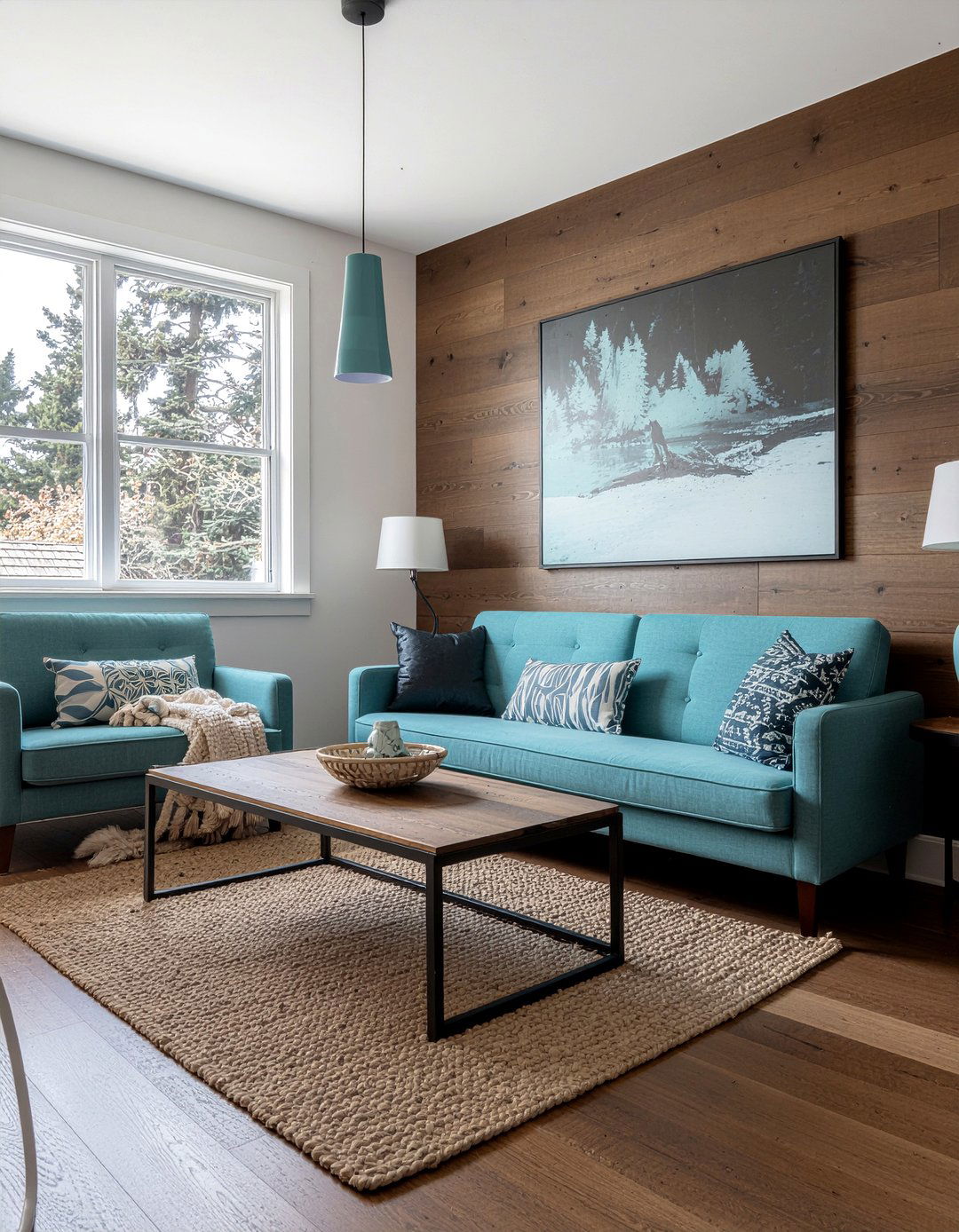 Turquoise and wood living room - 30 turquoise living room ideas