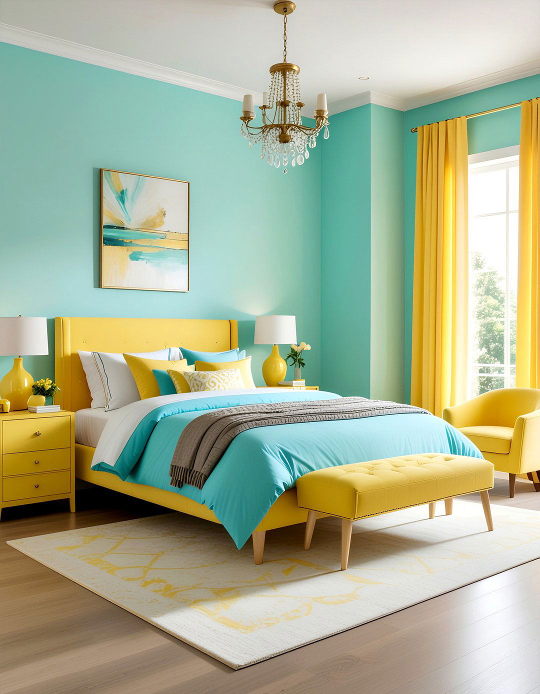 Turquoise and yellow bedroom - 30 turquoise bedroom ideas