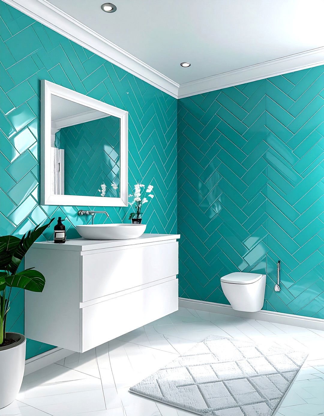 Turquoise herringbone tile bathroom - 30 turquoise bathroom ideas