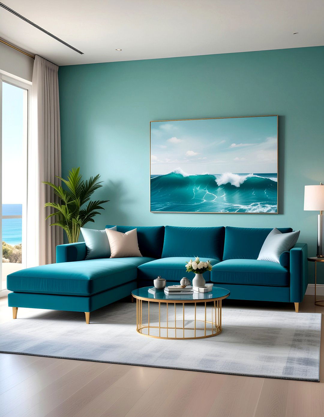 Turquoise living room - 30 ocean themed living room ideas