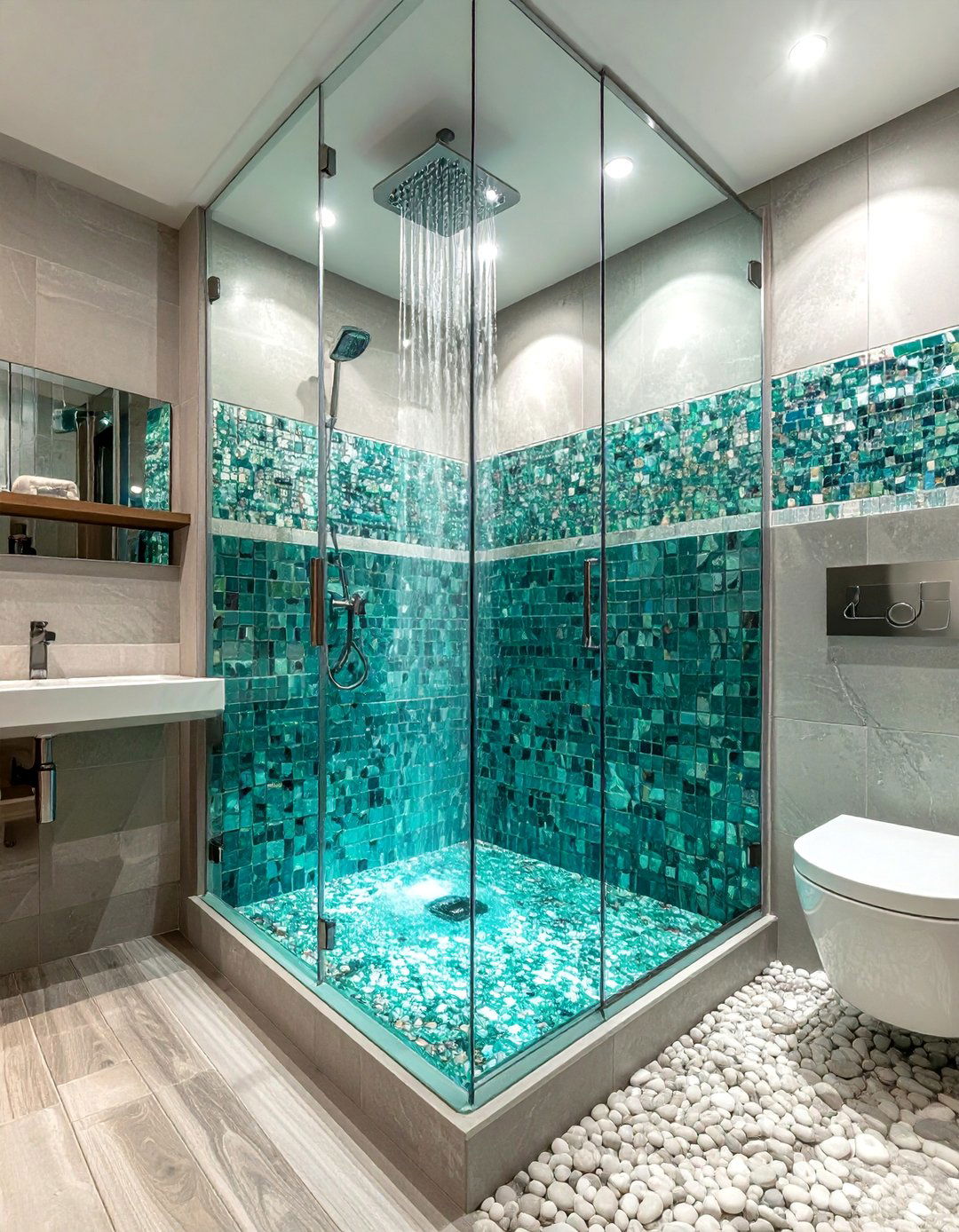 Turquoise mosaic tile shower - 30 turquoise bathroom ideas