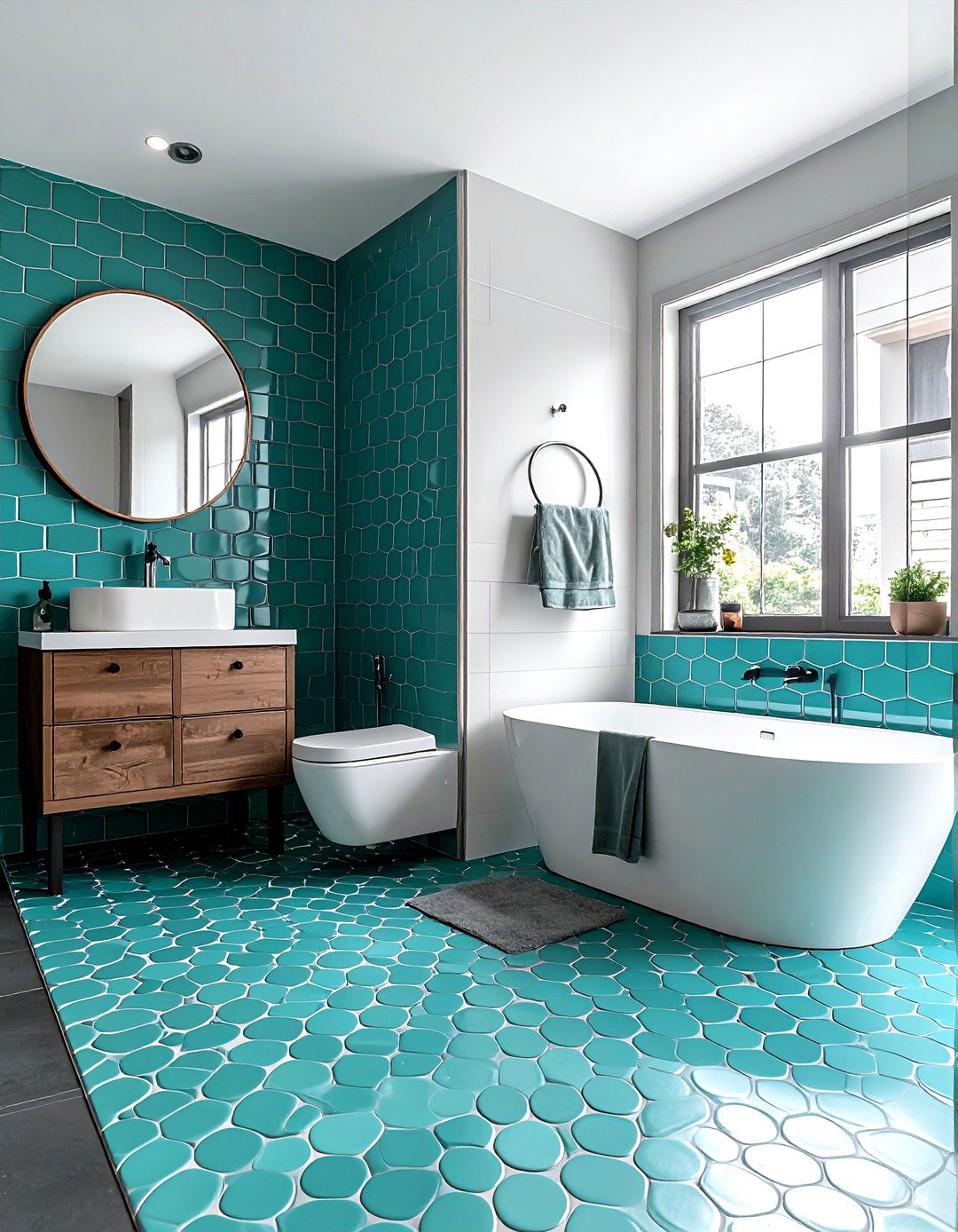 Turquoise penny tile bathroom - 30 turquoise bathroom ideas