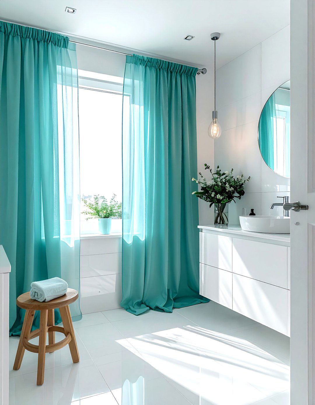 Turquoise sheer curtains - 30 colorful curtain ideas