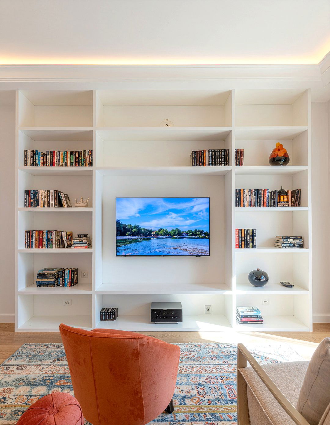 Tv wall with storage cubbies - 30 living room wall mounted tv ideas