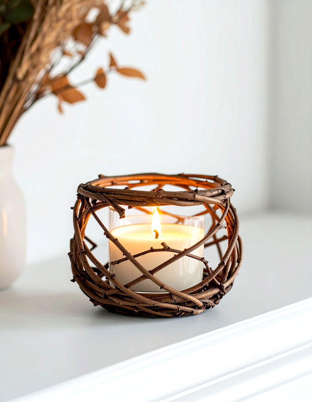 Twig candle holder - 30 twig decor ideas
