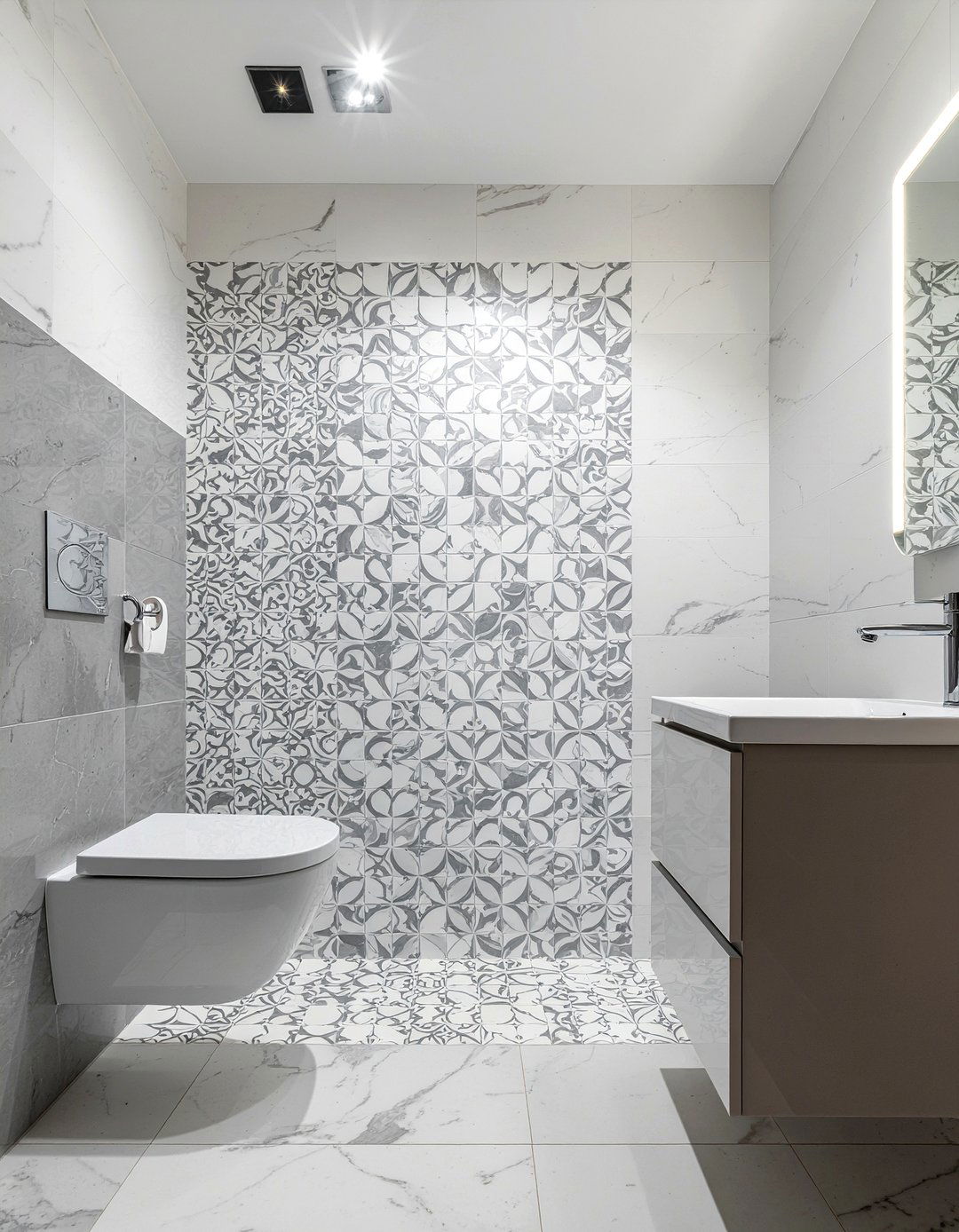 Two Tone Arabesque Pattern - 30 arabesque tile bathroom ideas