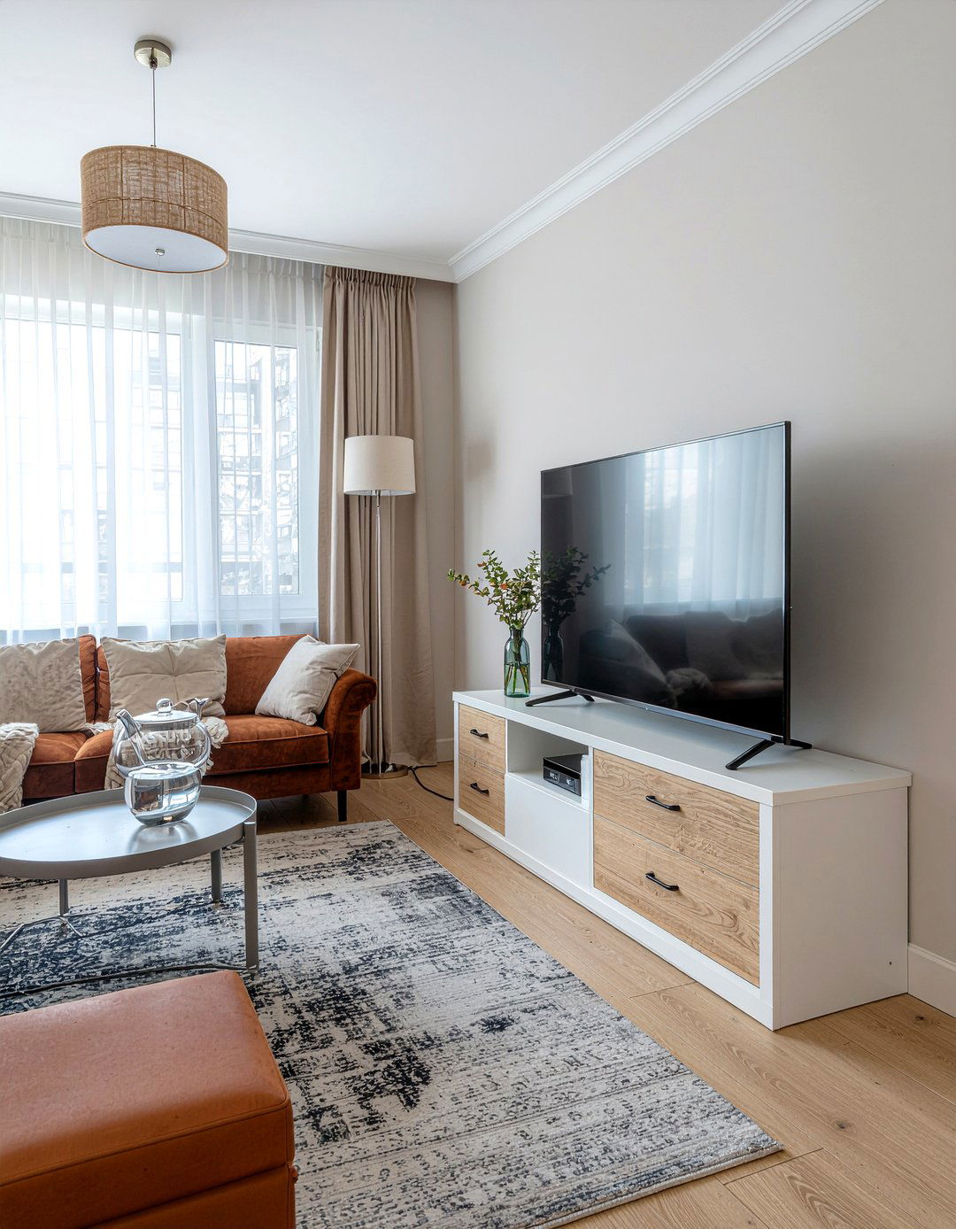 Two Tone Floating TV Unit - 30 living room floating tv unit ideas