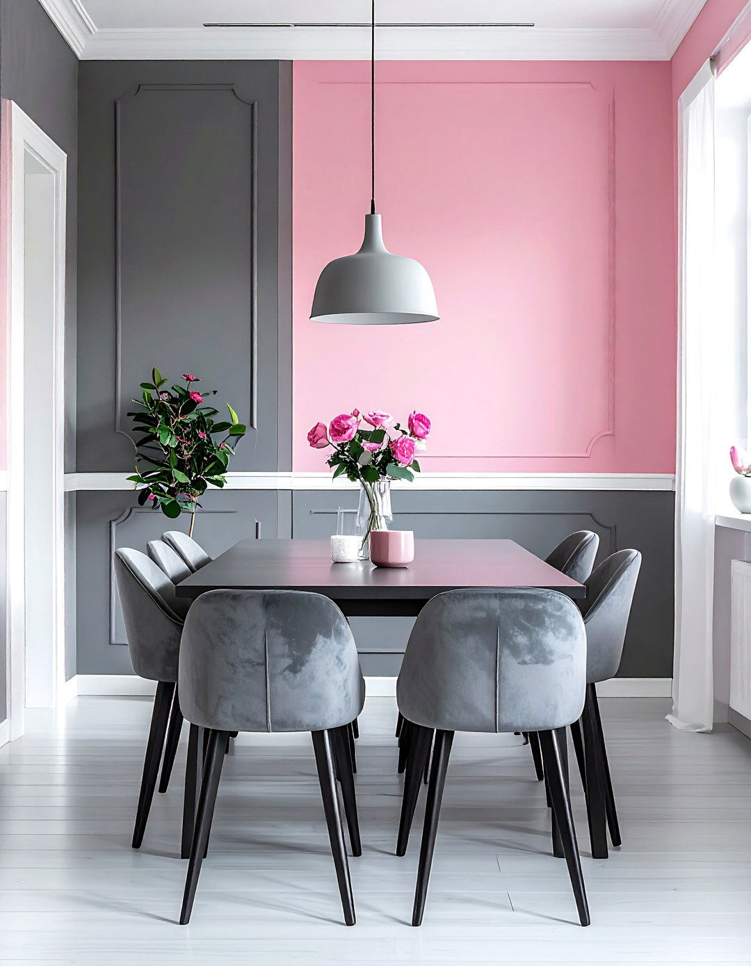 Two Tone Pink Gray Walls Dining - 30 pink gray dining room ideas