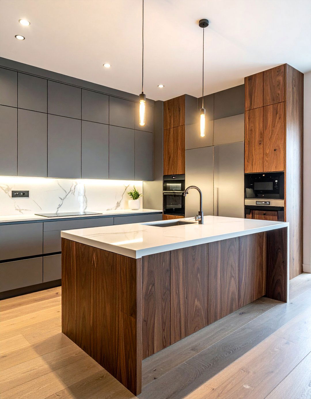 Two Tone Walnut And Gray Kitchen Cabinets - 30 walnut kitchen cabinet ideas