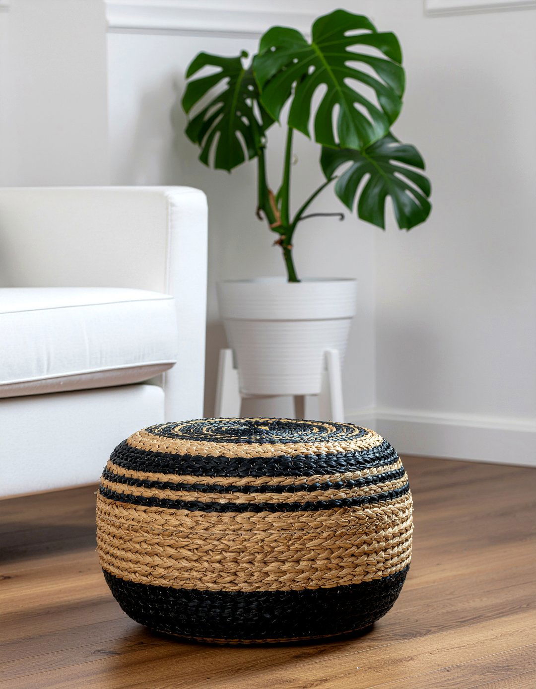 Two Tone Woven Ottoman - 30 living room woven ottoman ideas