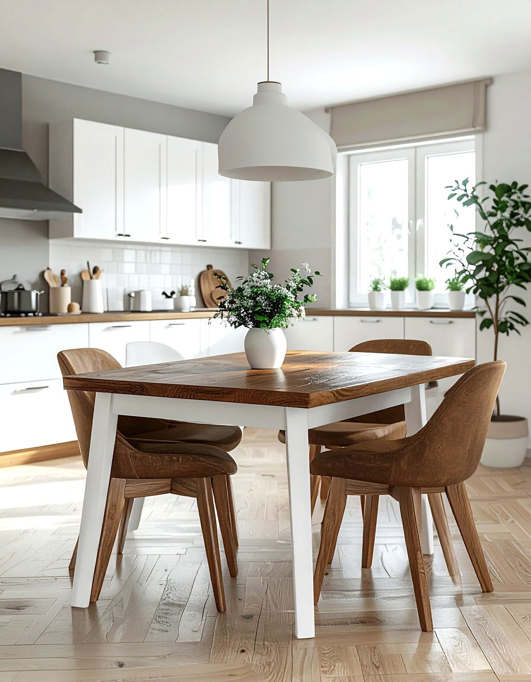 Two tone brown white dining furniture - 30 brown and white dining room ideas