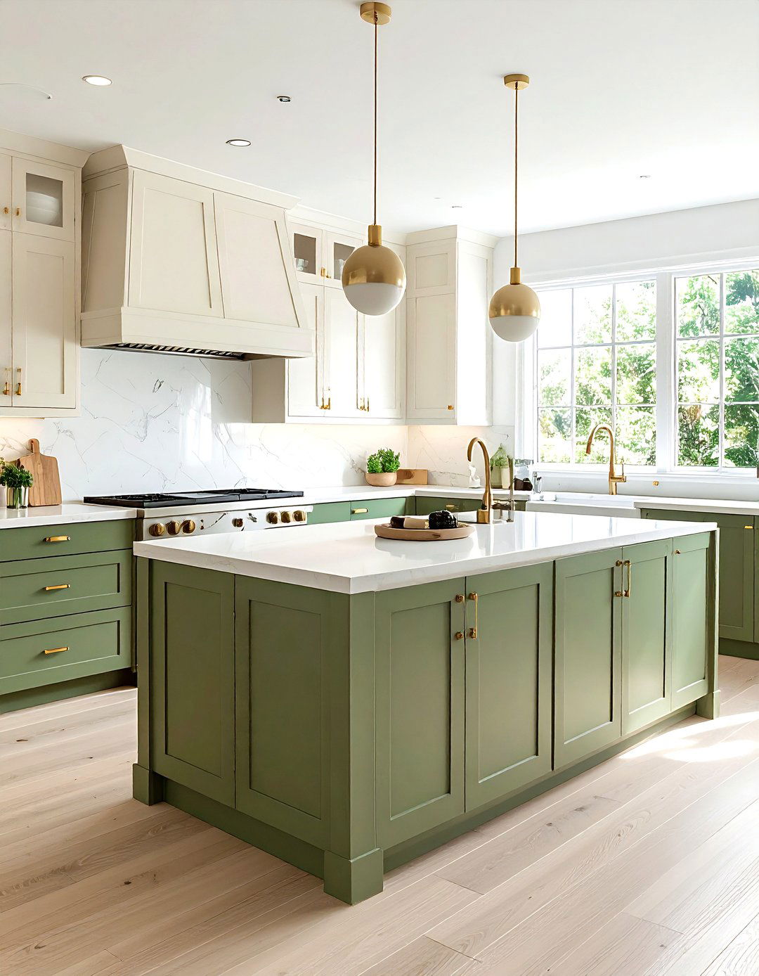 Two tone cream and green kitchen - 30 cream kitchen design ideas
