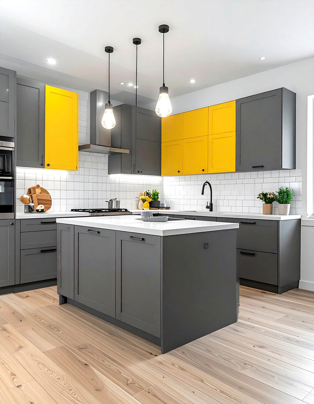 Two tone gray and yellow kitchen cabinets - 30 gray and yellow kitchen ideas