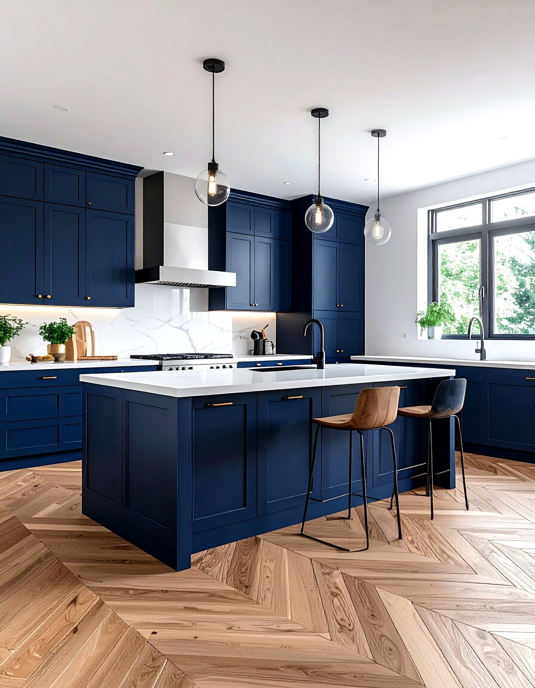 Two tone kitchen wood herringbone floor - 30 herringbone floor kitchen ideas