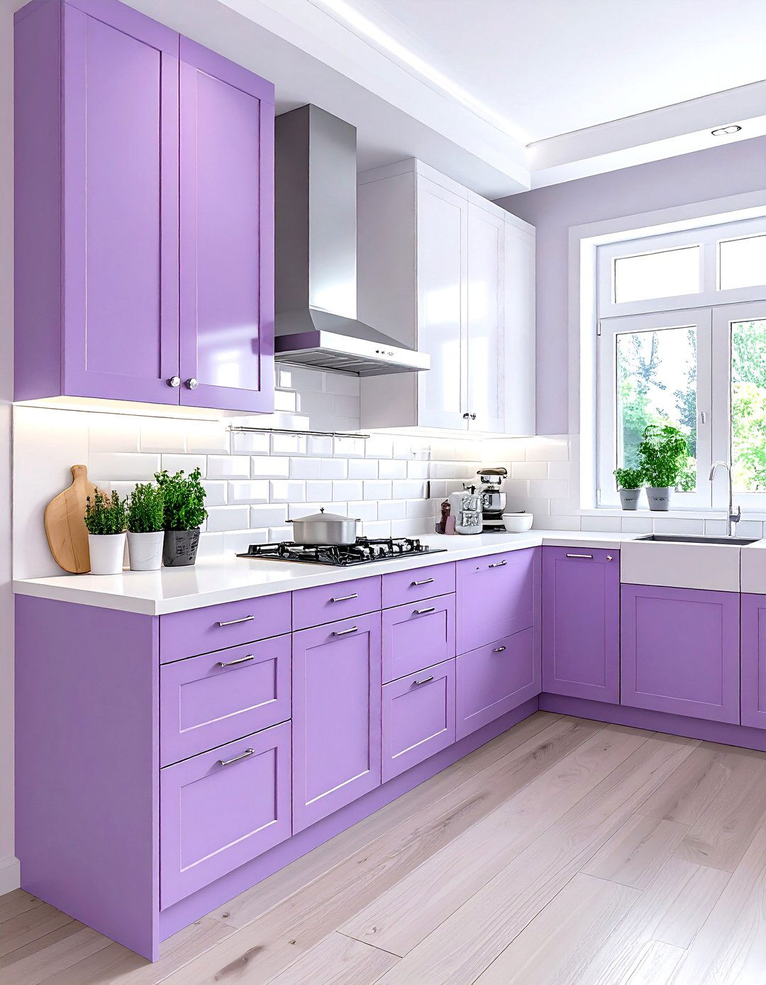 Two tone lavender white kitchen cabinets - 30 lavender and white kitchen ideas
