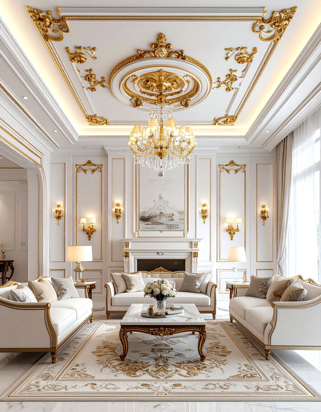 Two tone medallion - 30 living room ceiling medallion ideas