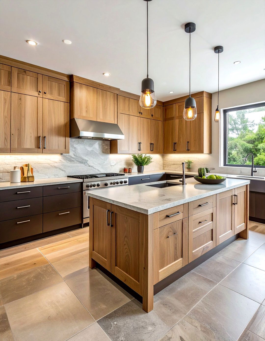 Two tone wood kitchen - 30 natural wood kitchen ideas