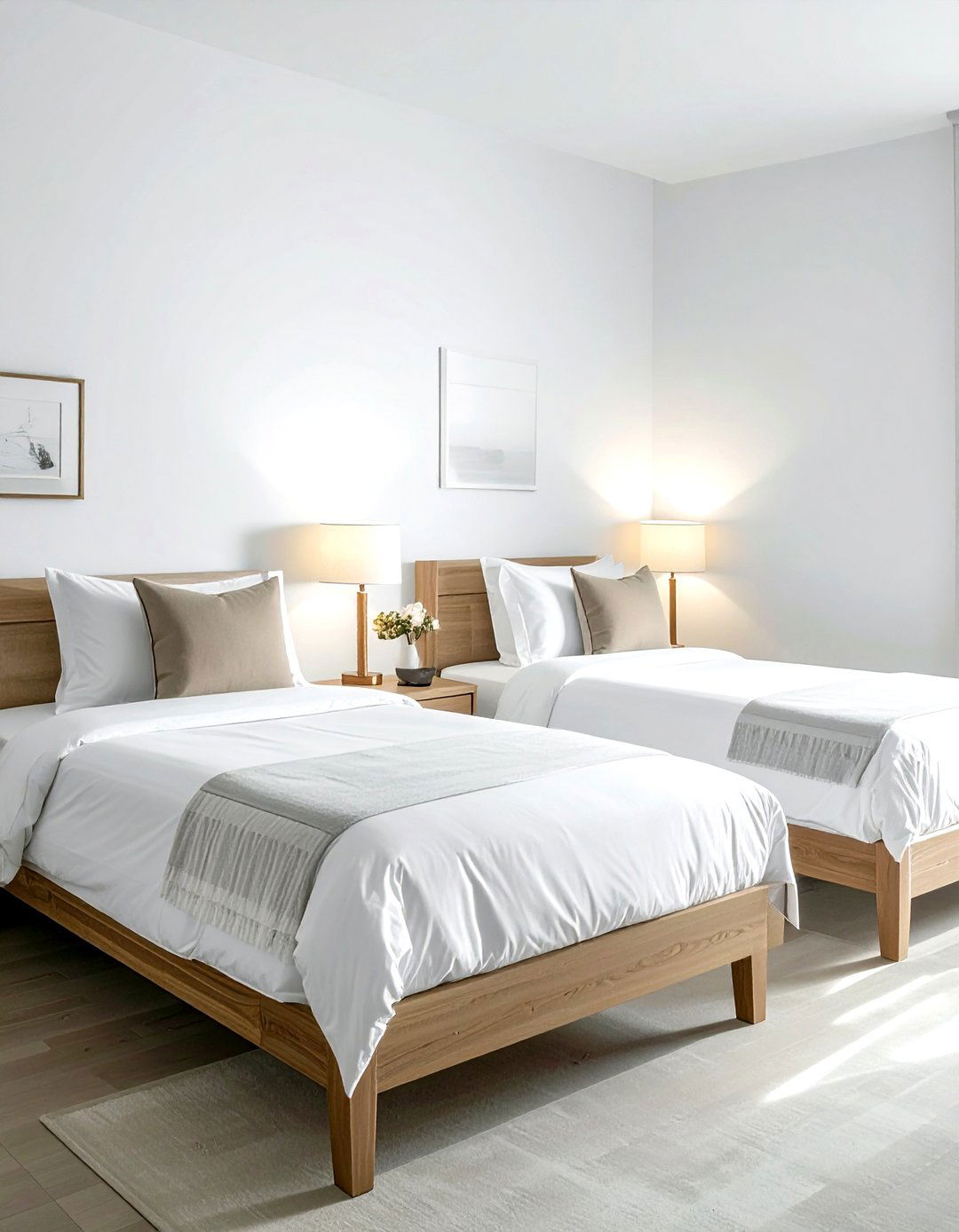 Two twin beds shared nightstand - 30 bedroom furniture placement