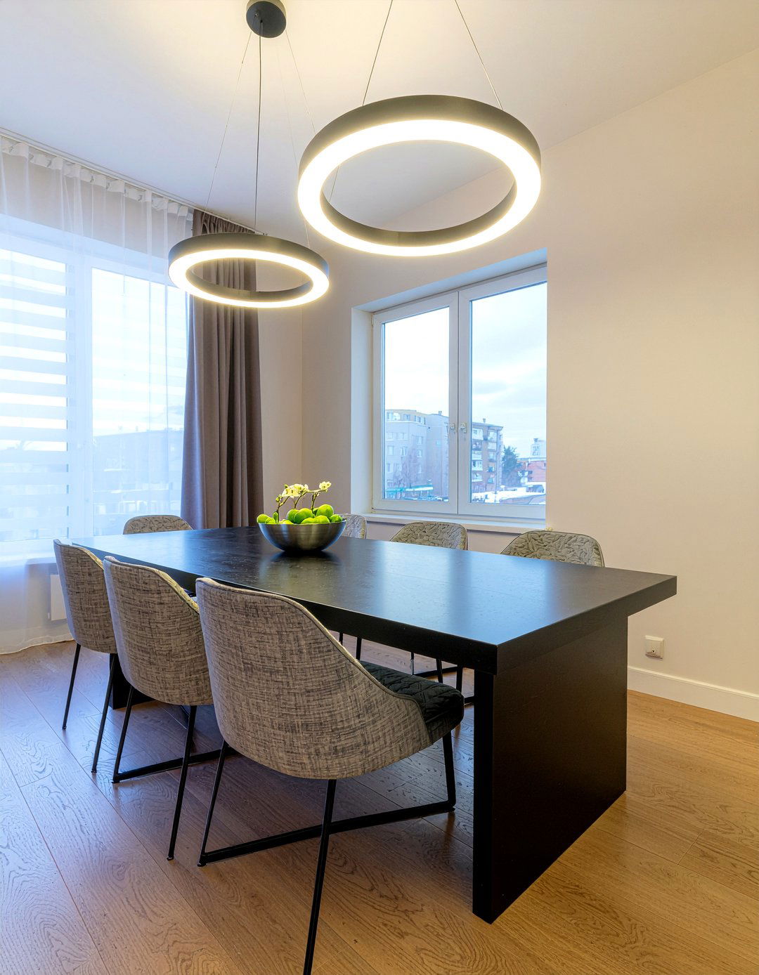 Ultra Modern LED Ring Pendants - 30 multiple pendant dining room ideas
