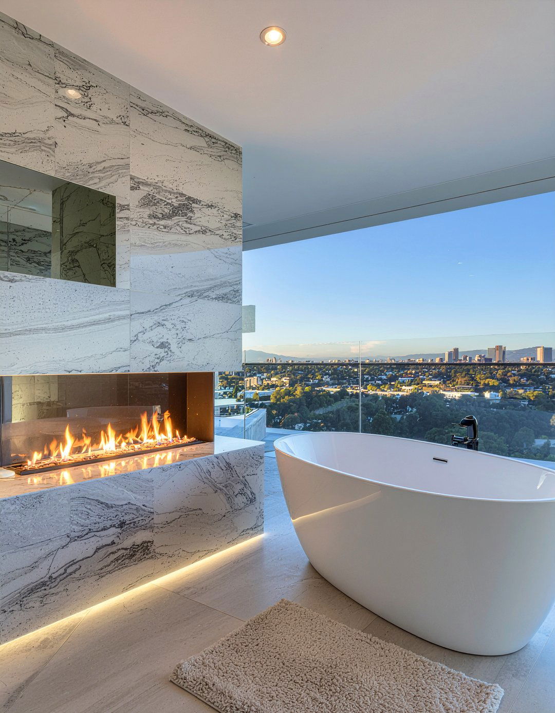 Ultra Modern Smart Bathroom With Digital Fireplace - 30 freestanding tub with fireplace ideas