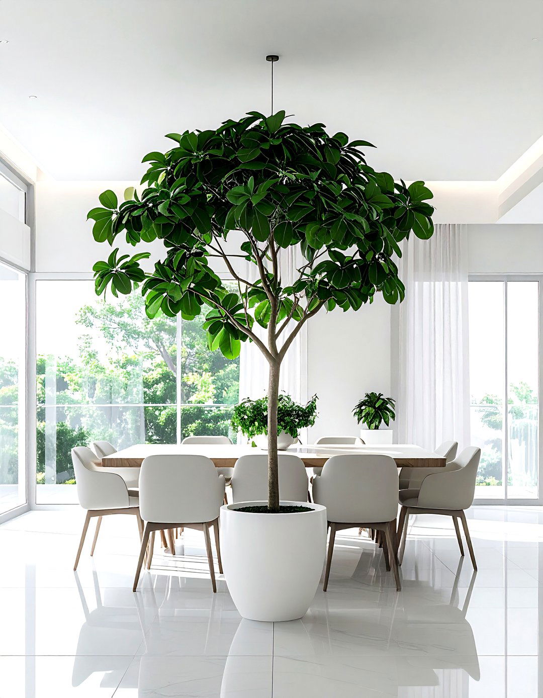Umbrella Tree in Spacious Dining Room - 30 dining room indoor plant ideas