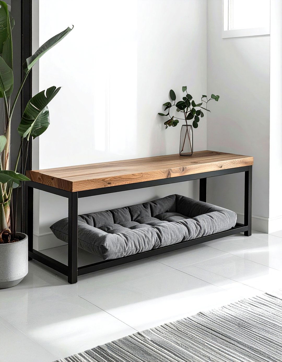 Under Bench Dog Bed - 30 pet bed living room ideas