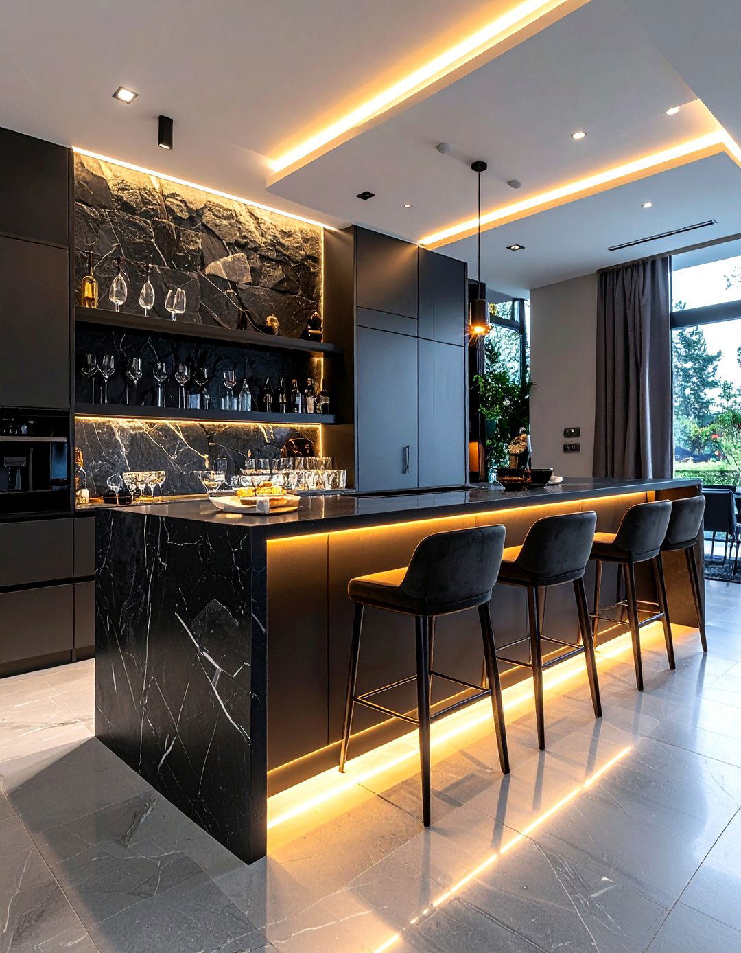 Under Cabinet Bar Lighting - 30 dining room built-in bar ideas