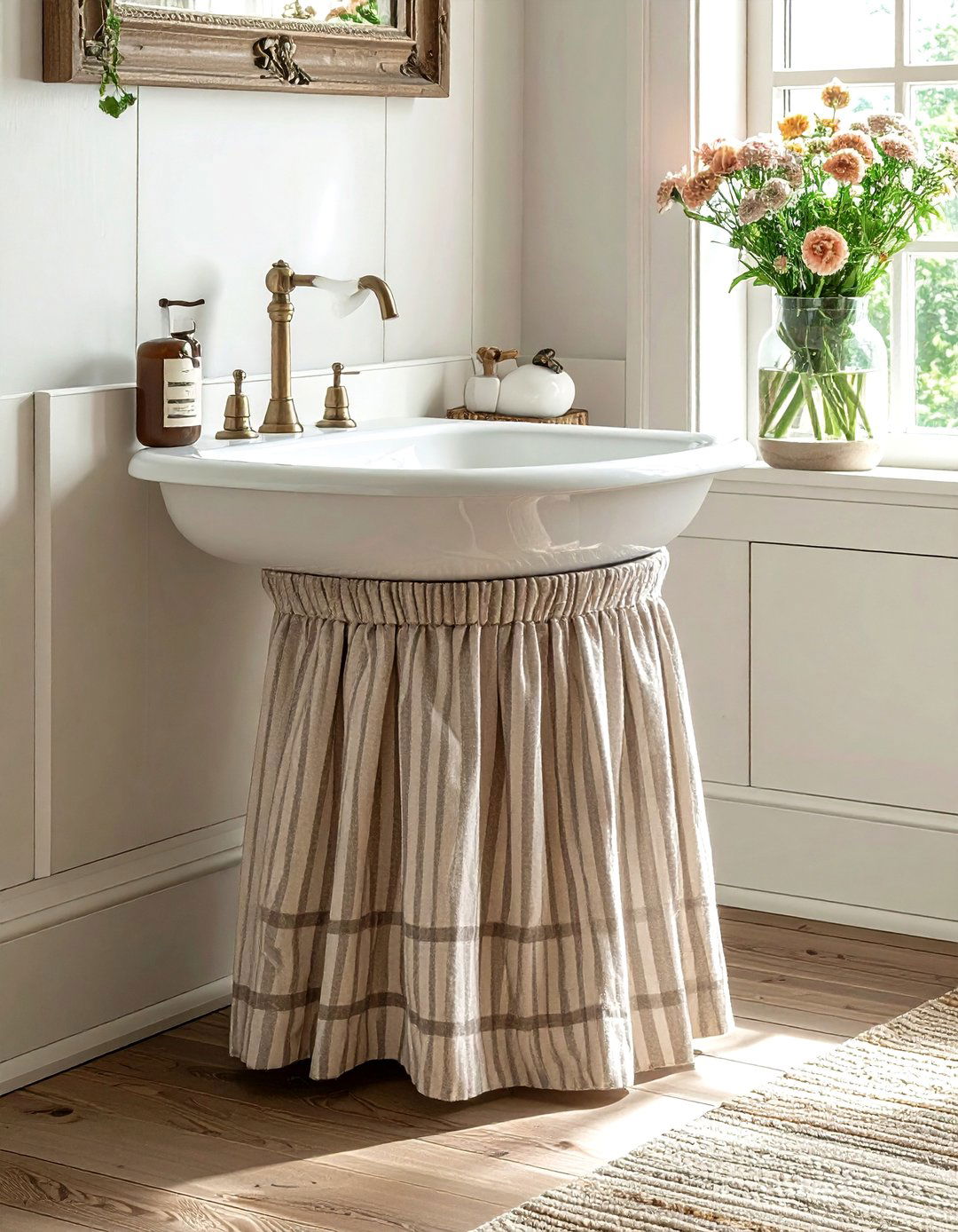 Under Sink Fabric Skirt - 30 bathroom storage tips