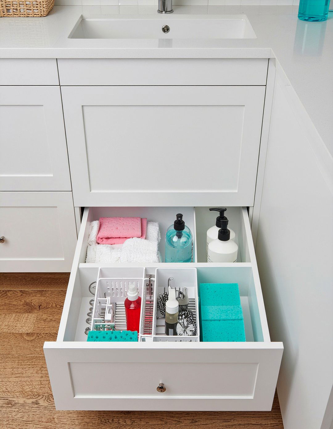 Under Sink Pull Out Drawer - 30 bathroom cabinet organizer ideas
