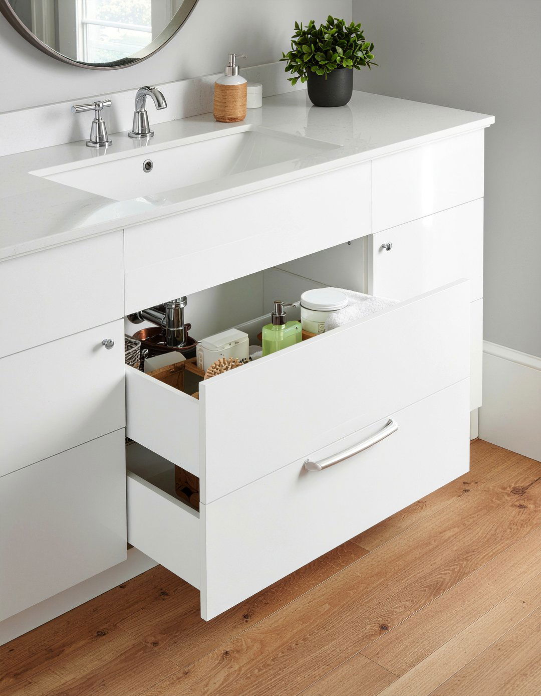 Under Sink Pull Out Drawers - 30 bathroom custom built ideas