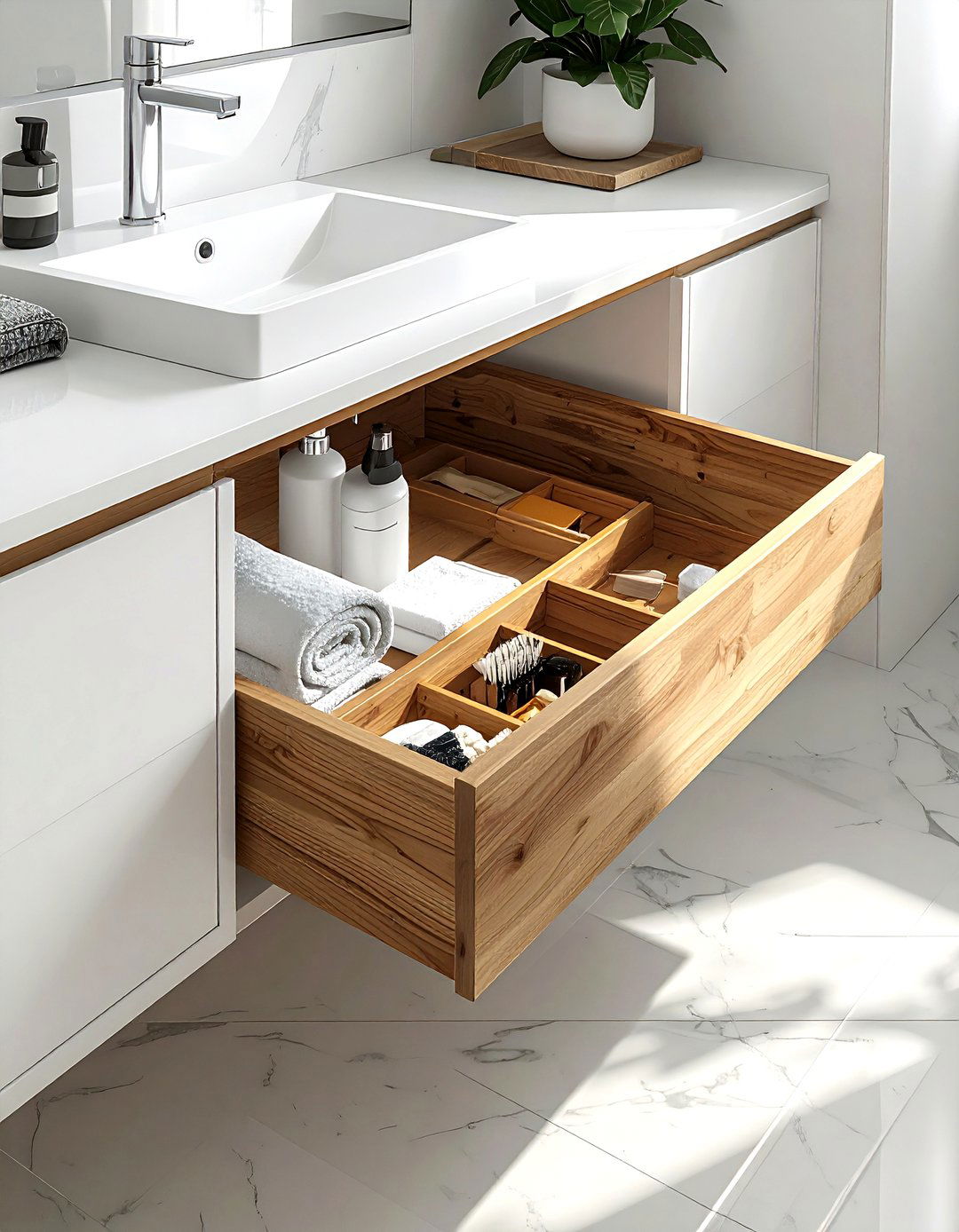 Under Sink Sliding Drawer - 30 bathroom cabinet storage ideas