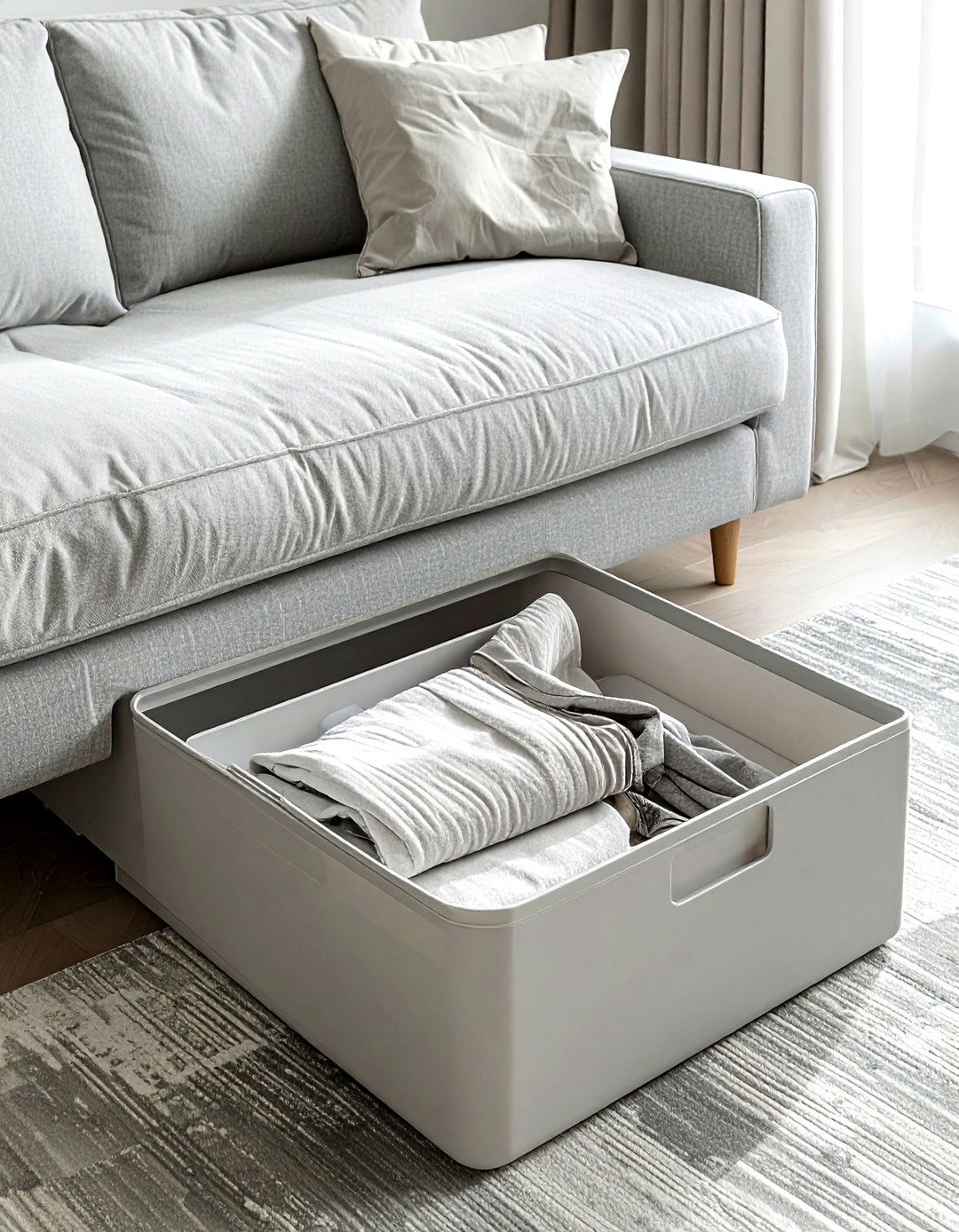 Under Sofa Storage Bin - 30 living room storage basket ideas