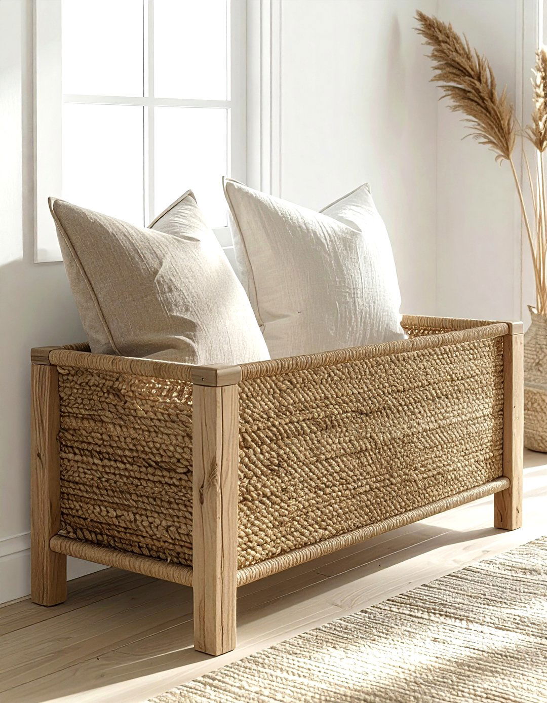 Under Table Basket - 30 living room pillow storage ideas