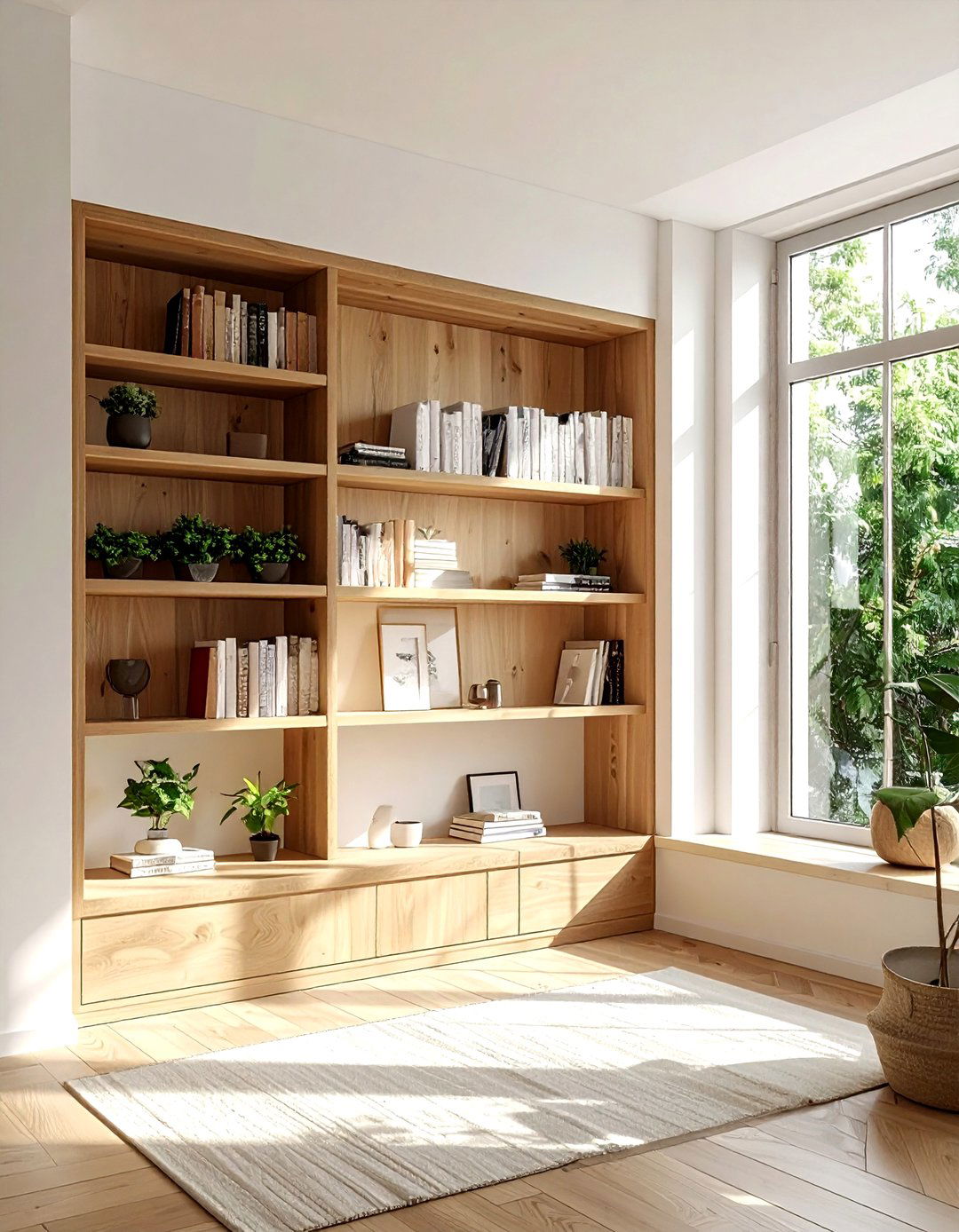 Under Window Bookcases - 30 bedroom clever storage ideas