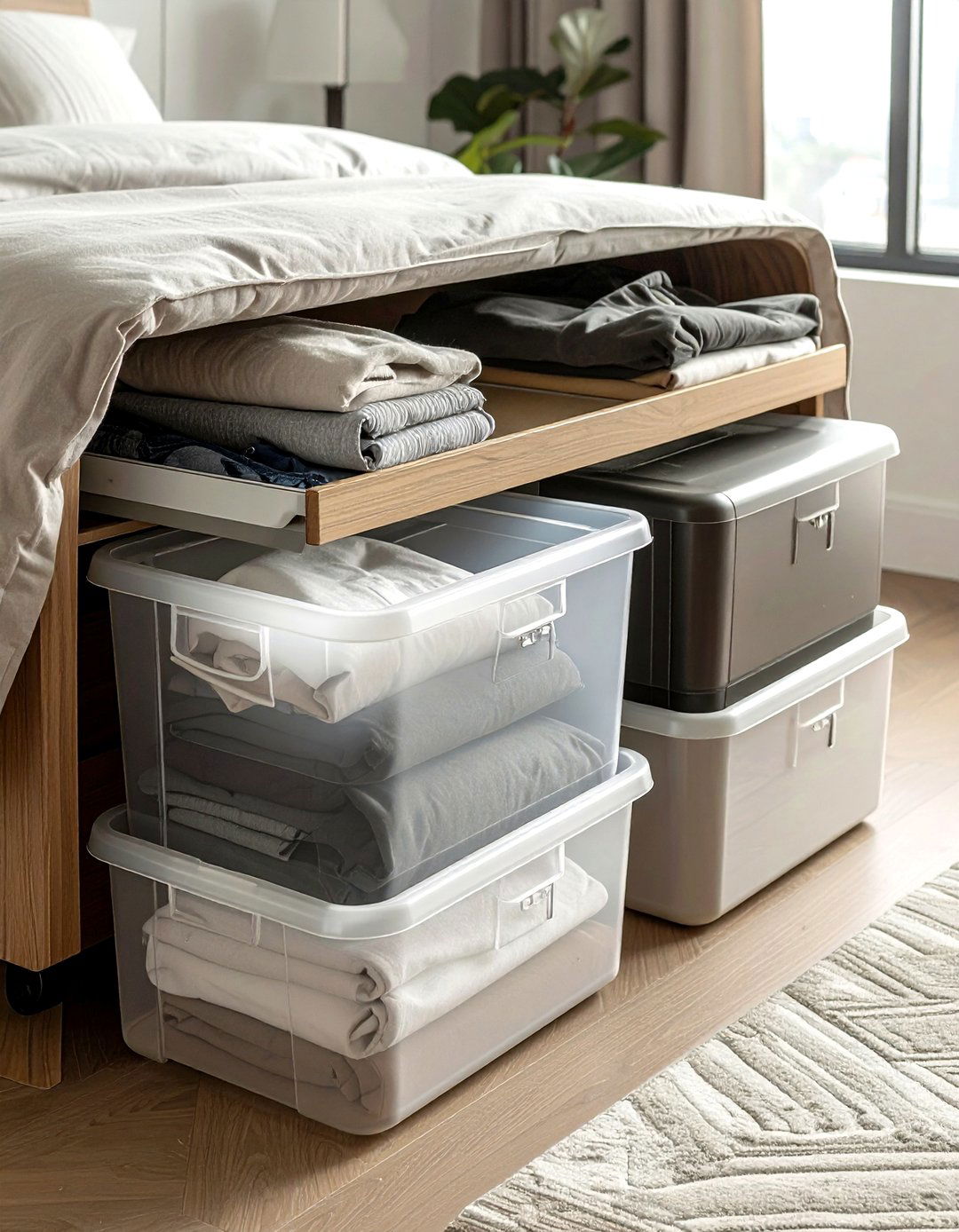 Under bed storage bins - 30 bedroom storage hacks