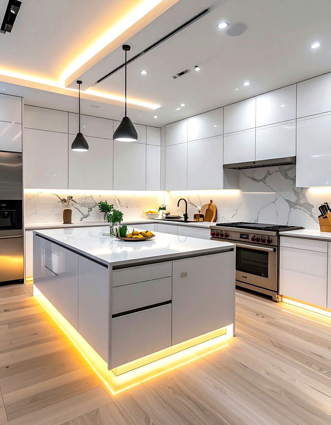 Under cabinet led strip - 30 kitchen accent lighting ideas