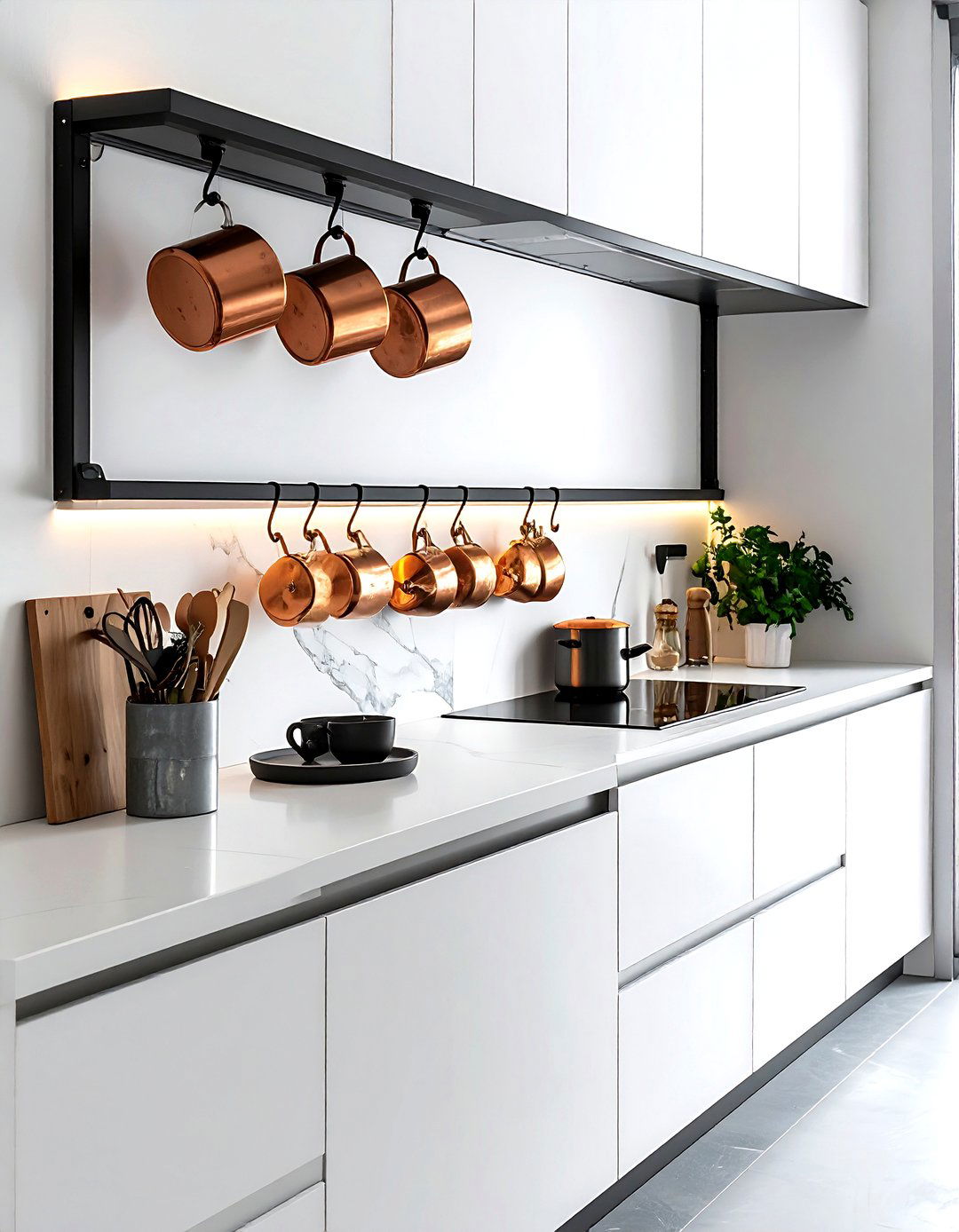 Under cabinet lighting storage rail - 30 kitchen built-in storage ideas