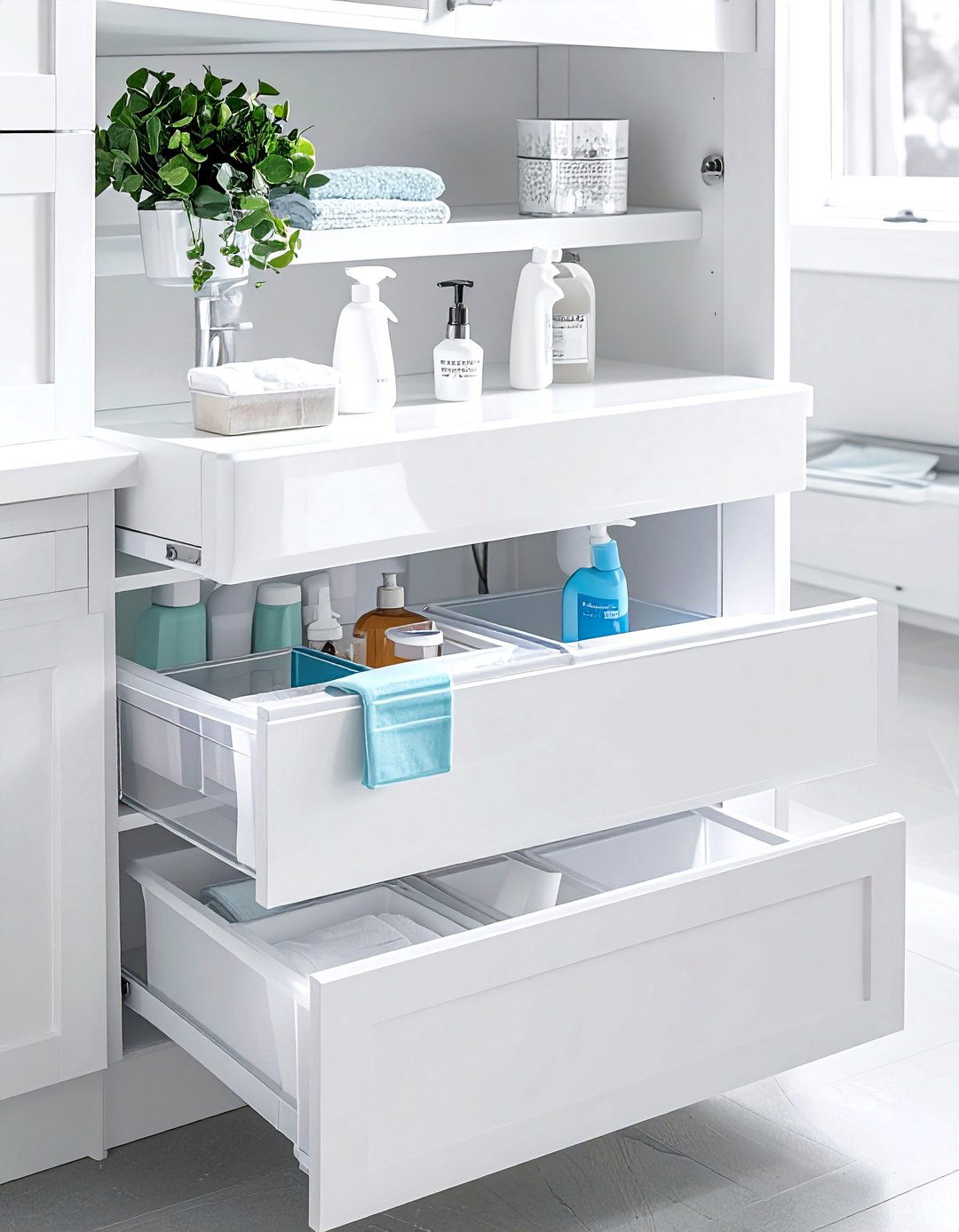 Under sink pull out bins - 30 bathroom organization hacks