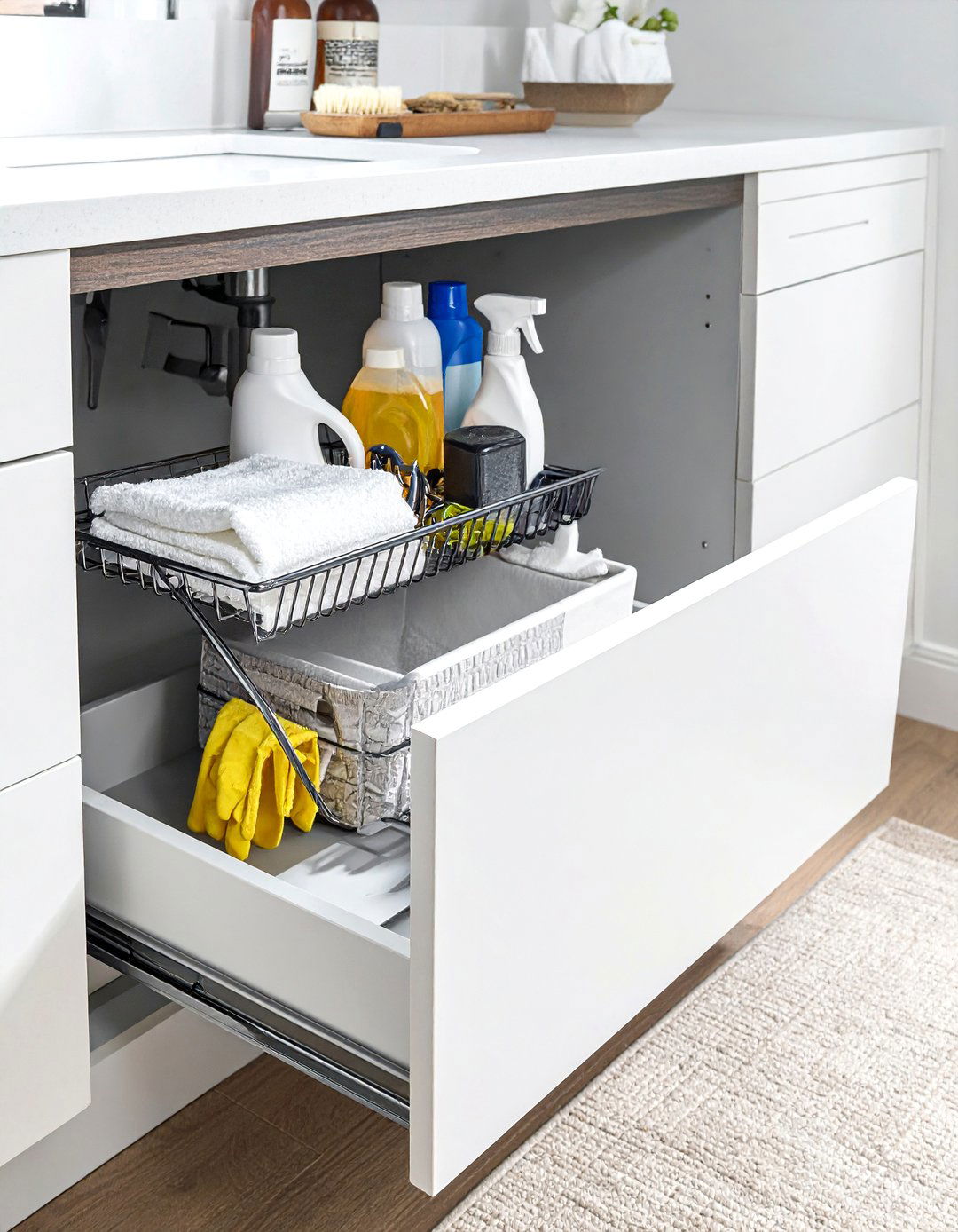 Under sink pull out drawer - 30 bathroom space-saving ideas